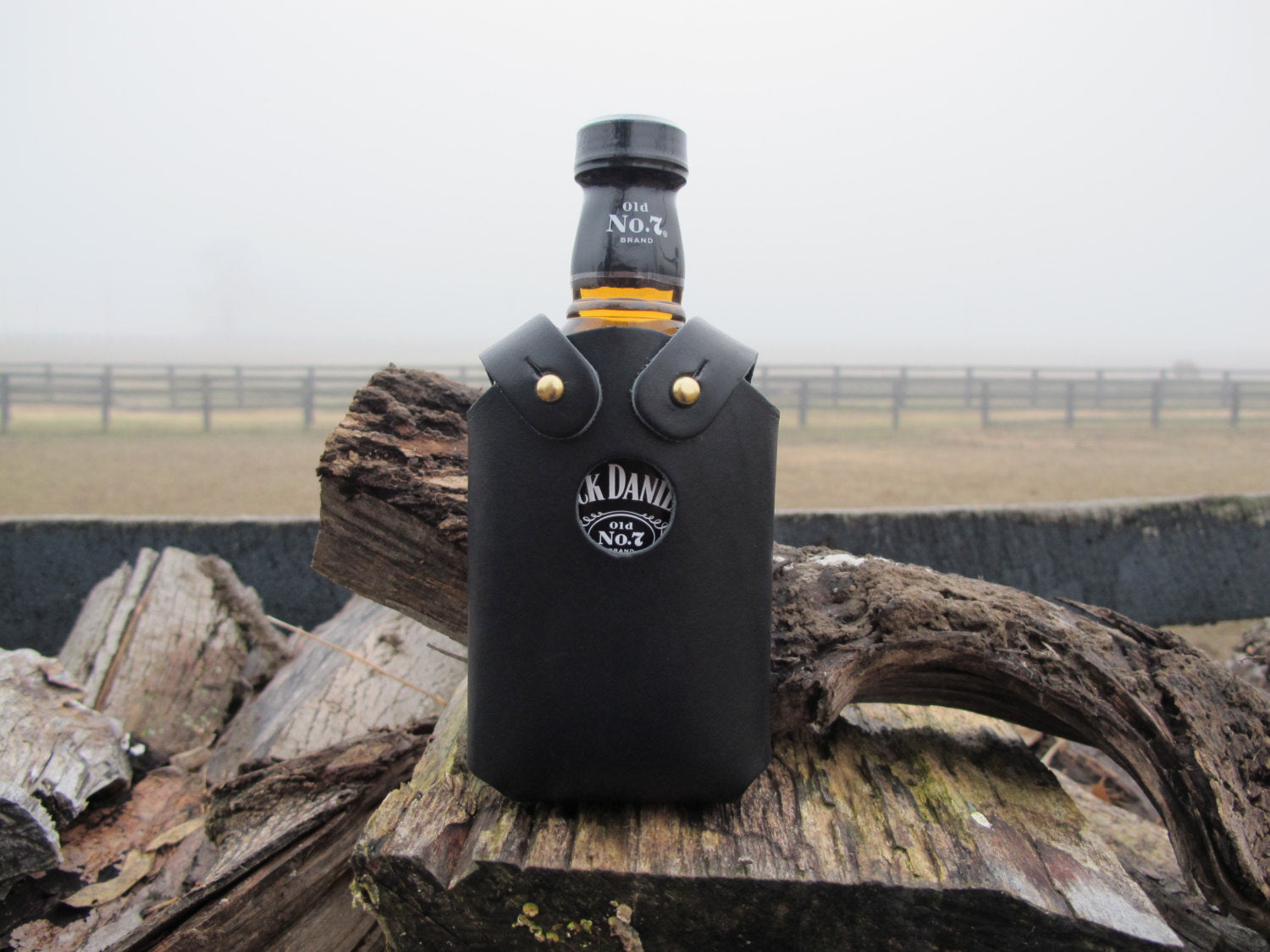 Handmade Leather Whiskey Bottle Holder 200ml Hand Riveted