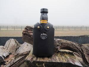 Handmade Leather Whiskey Bottle Holder 200ml Hand Riveted