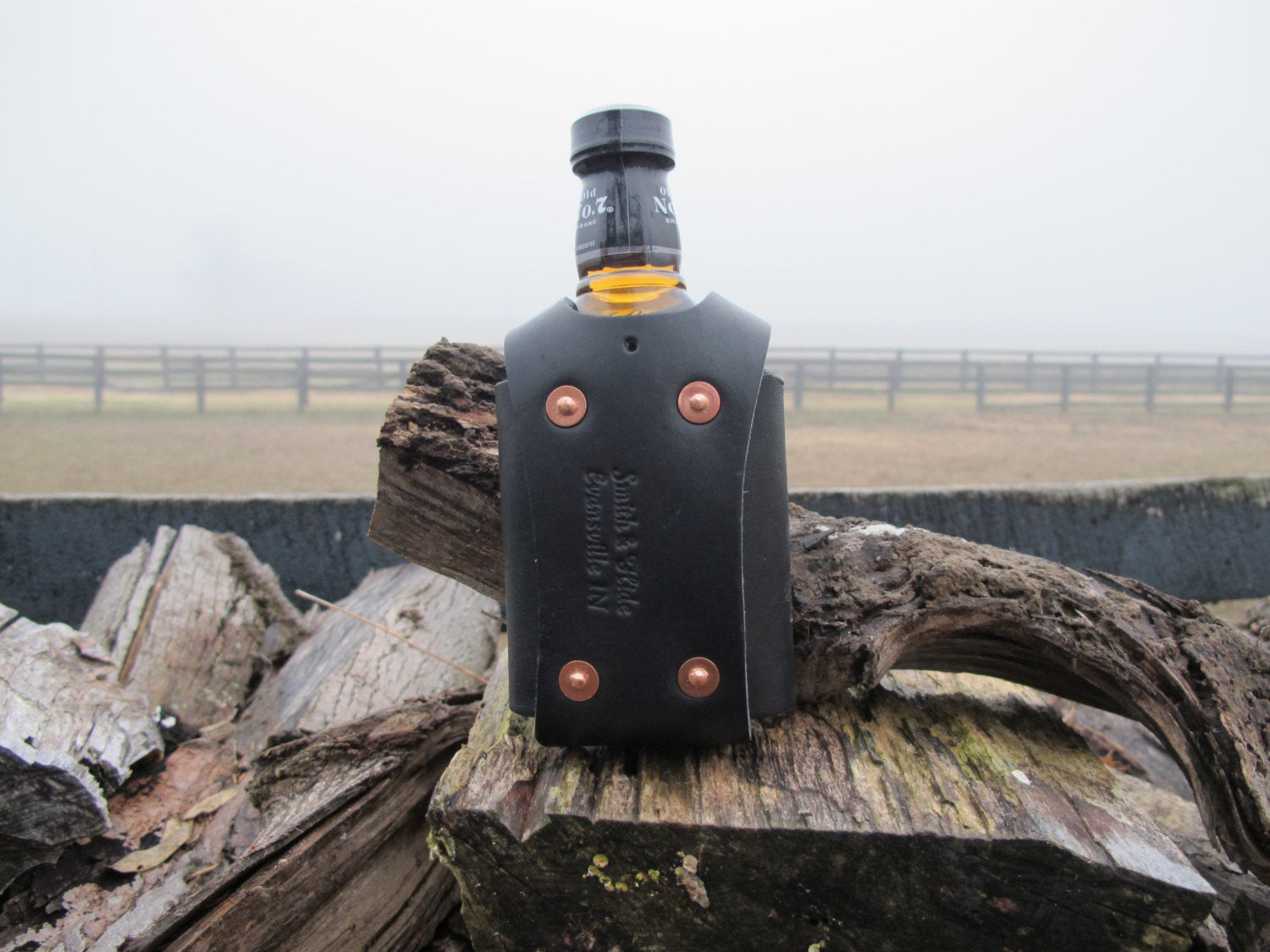 Handmade Leather Whiskey Bottle Holder 200ml Hand Riveted