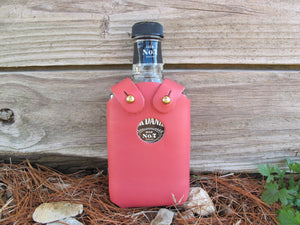 Handmade Leather Whiskey Bottle Holder 200ml Hand Riveted