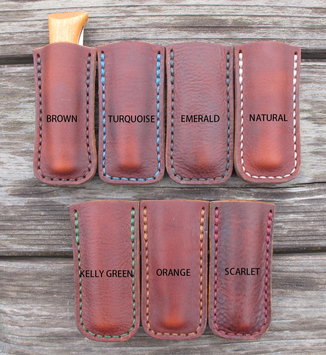 Handmade Leather Protector Sleeve For Opinel No. 8 Pocket Knife Hand Cut And Handsewn Patriot Brown