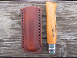 Handmade Leather Protector Sleeve For Opinel No. 8 Pocket Knife Hand Cut And Handsewn Patriot Brown