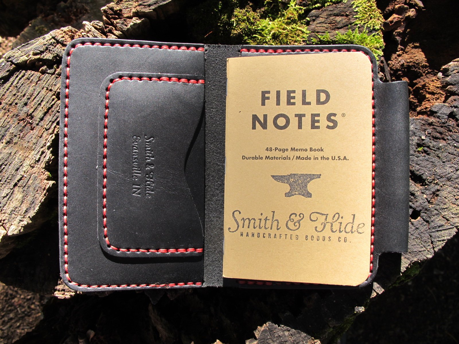 Handmade Asher Deluxe Leather Field Notes Notebook Case - Black Bridle