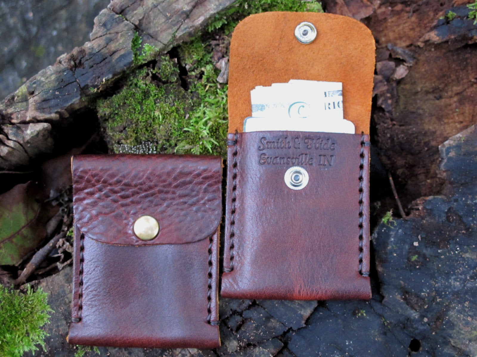 Badlands Slim Front Pocket Snap Leather Wallet - Brown