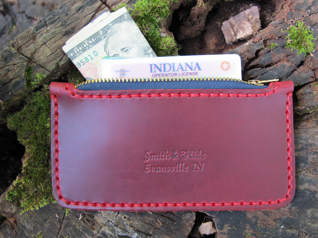 Zipper Pouch Wallet No. 1 Handcrafted - Cherry Red