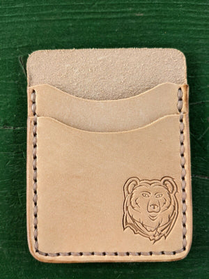 Natural Veg Tan Leather Wood Badge Inspired Front Pocket Wallet - Beaver, Bobwhite, Eagle, Fox, Owl, Bear, Buffalo Antelope Patrol Critter