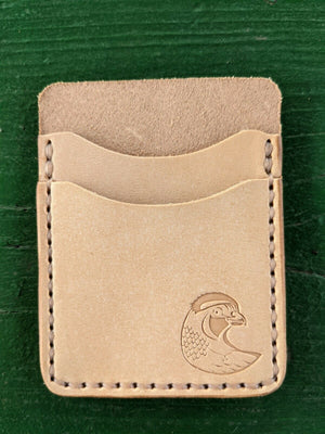 Natural Veg Tan Leather Wood Badge Inspired Front Pocket Wallet - Beaver, Bobwhite, Eagle, Fox, Owl, Bear, Buffalo Antelope Patrol Critter