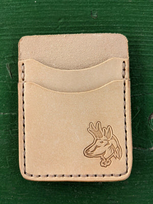 Natural Veg Tan Leather Wood Badge Inspired Front Pocket Wallet - Beaver, Bobwhite, Eagle, Fox, Owl, Bear, Buffalo Antelope Patrol Critter