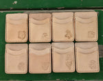 Natural Veg Tan Leather Wood Badge Inspired Front Pocket Wallet - Beaver, Bobwhite, Eagle, Fox, Owl, Bear, Buffalo Antelope Patrol Critter