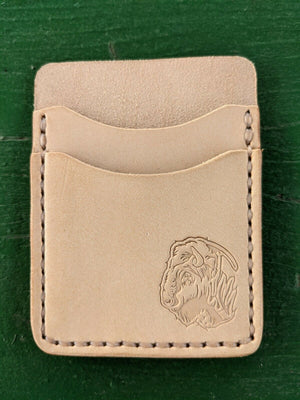 Natural Veg Tan Leather Wood Badge Inspired Front Pocket Wallet - Beaver, Bobwhite, Eagle, Fox, Owl, Bear, Buffalo Antelope Patrol Critter