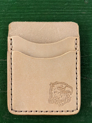 Natural Veg Tan Leather Wood Badge Inspired Front Pocket Wallet - Beaver, Bobwhite, Eagle, Fox, Owl, Bear, Buffalo Antelope Patrol Critter
