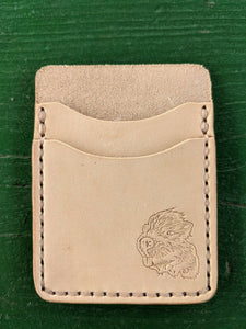 Natural Veg Tan Leather Wood Badge Inspired Front Pocket Wallet - Beaver, Bobwhite, Eagle, Fox, Owl, Bear, Buffalo Antelope Patrol Critter